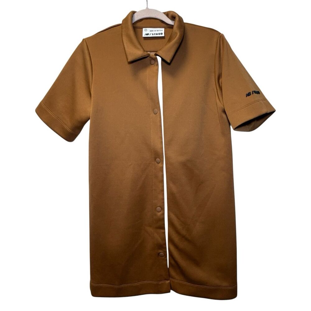 New Balance x Staud Women's Brown Solid Knit Collared Polo Dress Logo